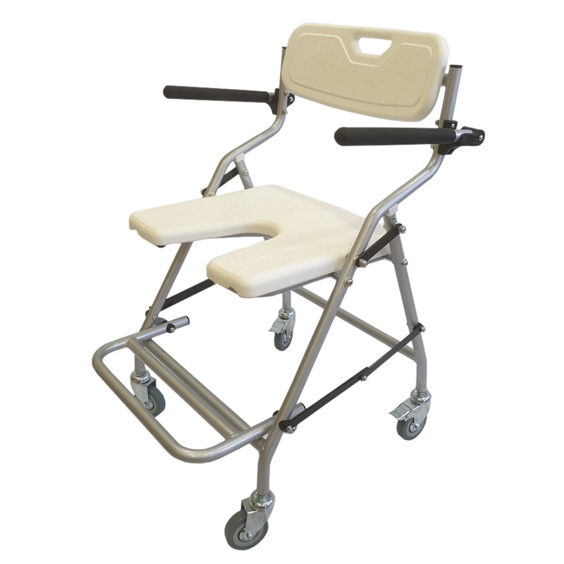 Cadeira de Duche Dobrável com Rodas e Braços Rebatíveis